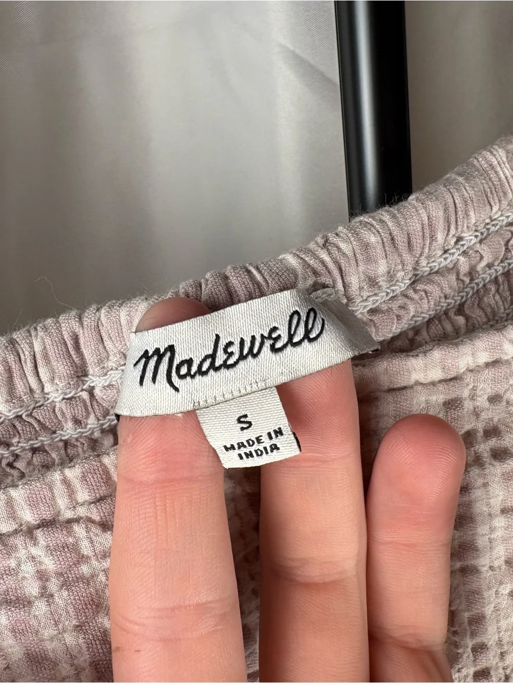 Madewell Light Mauve Smocked Off-Shoulder Puff Sleeve Blouse